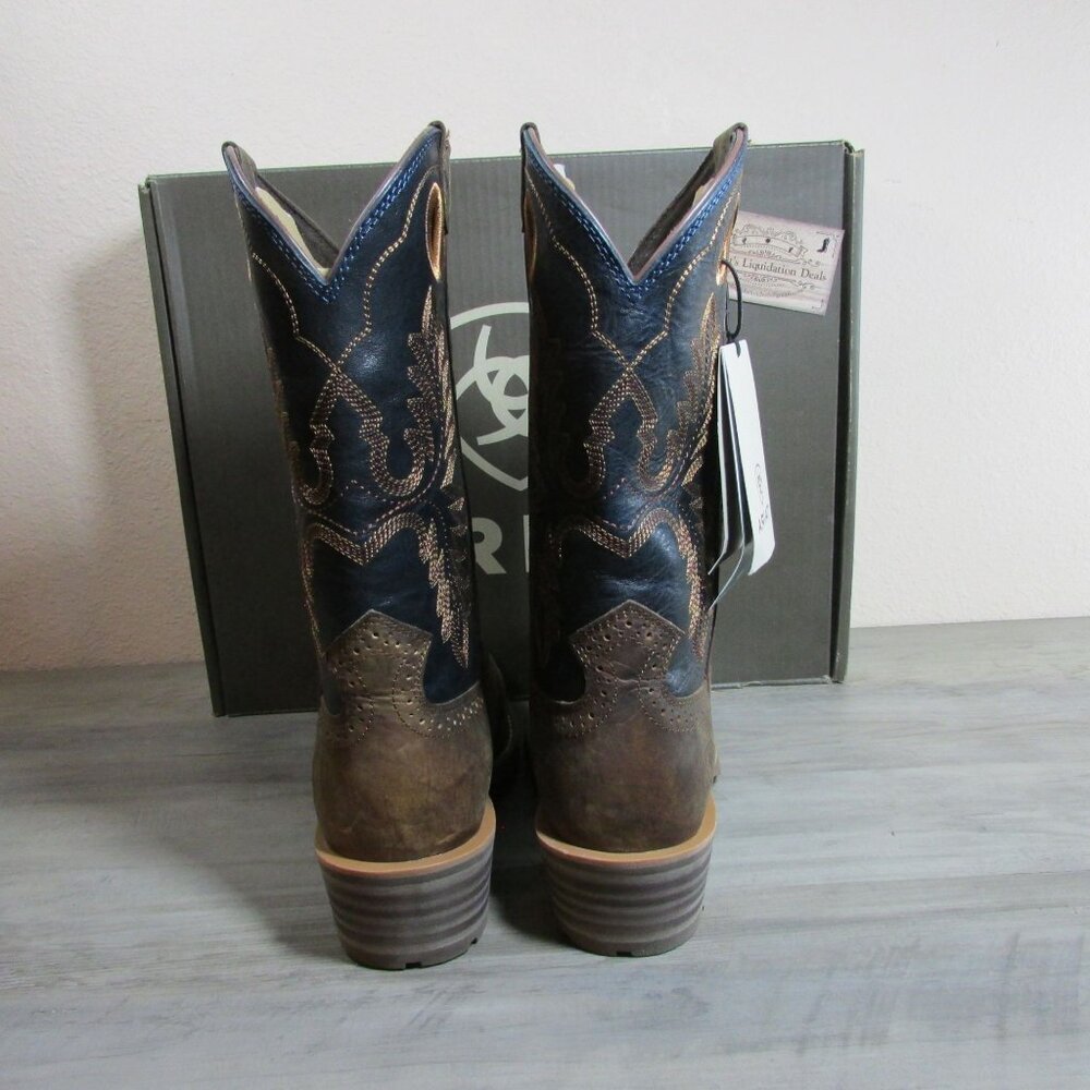 Ariat Men's Hybrid Roughstock Square Toe 12" Boots Fiery Brown Crunch/Western Bl - Picture 2 of 4